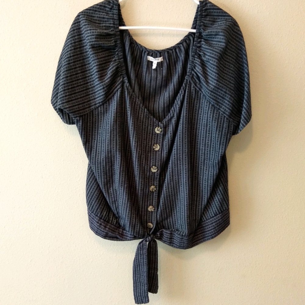 Maurices V Neck Striped Cap Sleeve Blouse Top